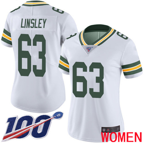 Green Bay Packers Limited White Women #63 Linsley Corey Road Jersey Nike NFL 100th Season Vapor Untouchable